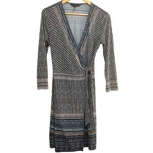 BCBGMaxAzria‎ Adele Wrap Dress Aztec Geometric Print 3/4 Length Sleeves Size S